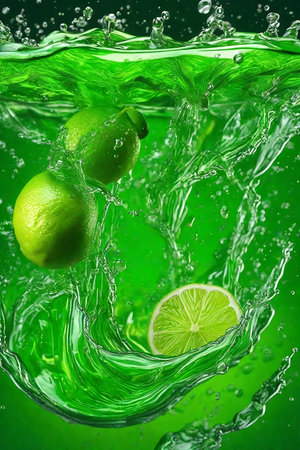 lime in water with splash on a green background. close-upの素材