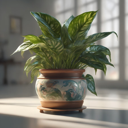 Houseplant in a pot on the windowsill. 3d renderingの素材