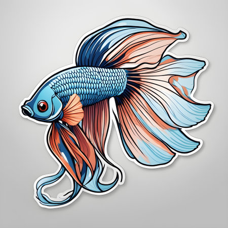 Vector illustration of a blue and orange siamese fighting fish. Generative AIの素材