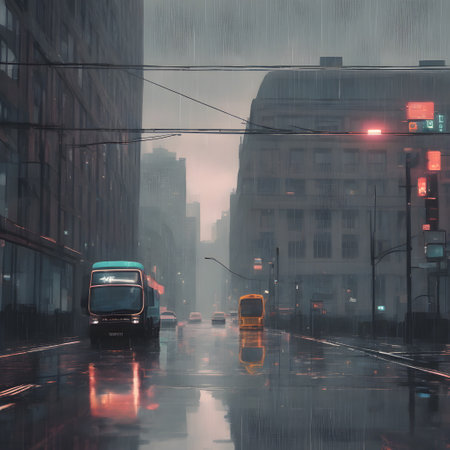 Rainy day in the city. Heavy rain in the city. generative aiの素材