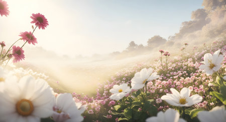 Long lasting flower garden on soft background. ai generativeの素材