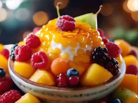 Appetizing Fruitfull bingsu, korean dessert. ai generativeの素材
