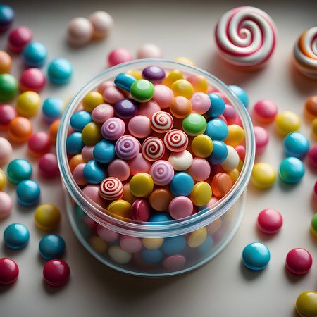 Candy of various colors in a beautiful container. Ai generativeの素材