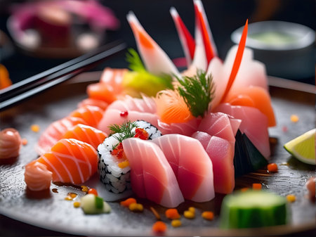 Appetizing Sashimi food, japanese food. ai generativeの素材