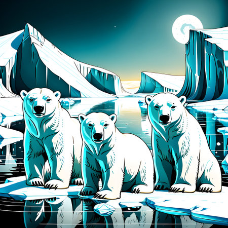 Vector graphics, line drawings about A Family of Polar Bears on Arctic Ice, Ai generativeの素材
