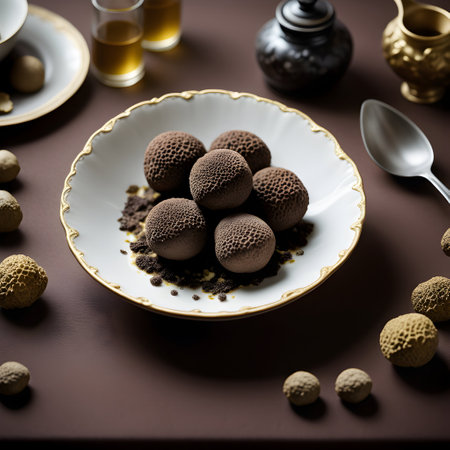 Depict a dish elevated by the use of truffle, showcasing its rich, earthy aroma and decadent flavor, Ai generativeの素材
