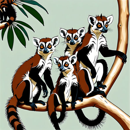 drawings about a group of playful lemurs in madagascar a beautif. ai generativeの素材