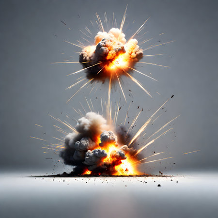 explosions isolated on grey background. ai generativeの素材