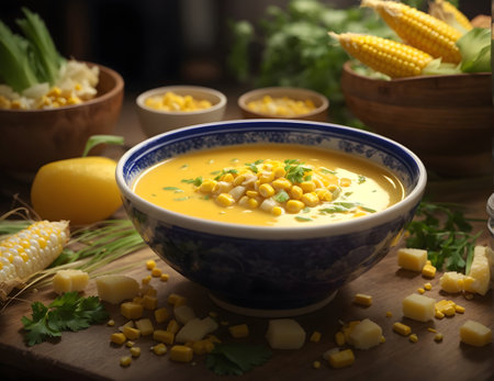 Corn soup in a bowl. ai generativeの素材
