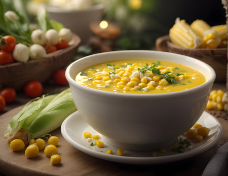 Corn soup in a bowl. ai generativeの素材