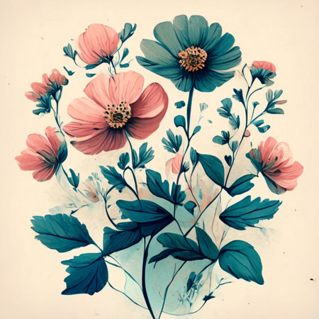 watercolor beautiful meadow flowers isolated on background. ai generativeの素材