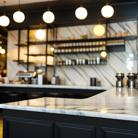 marble counter top on blur of cafe. ai generativeの素材
