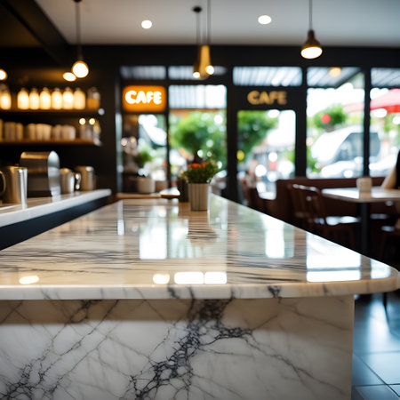 marble counter top on blur of cafe. ai generativeの素材