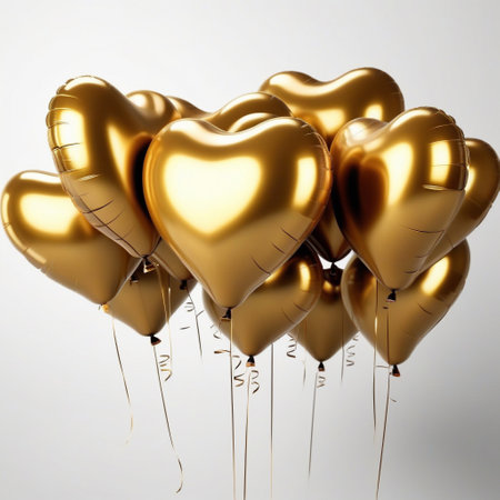gold balloons in heart shape isolated on white background. ai generativeの素材