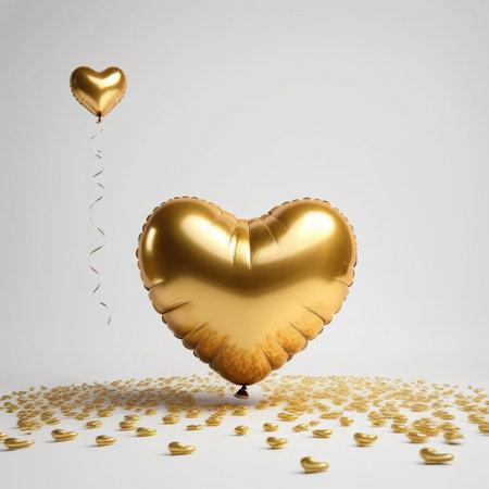gold balloons in heart shape isolated on white background. ai generativeの素材