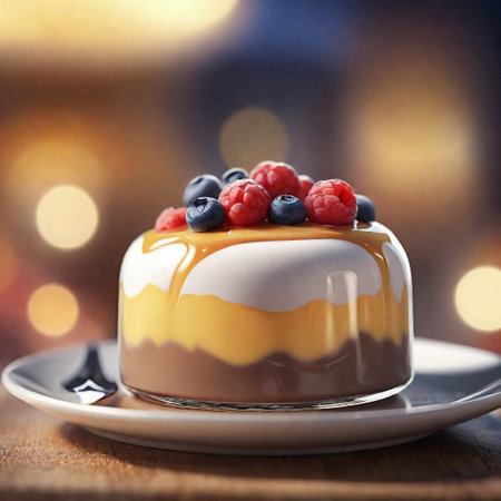 Close up of a Pudding, foreground sharp with bokeh background. ai generativeの素材