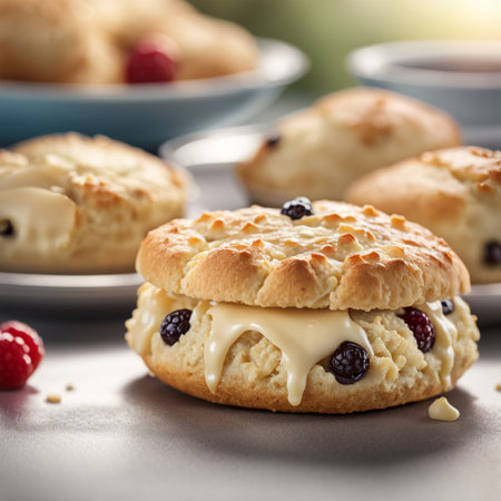 Close up of a scones, foreground sharp with bokeh background. ai generativeの素材