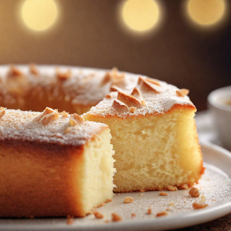 Close up of a Butter Cake, foreground sharp with bokeh background. ai generativeの素材