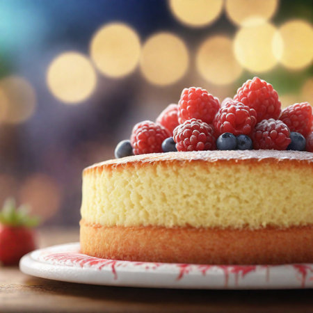 Close up of a sponge cake, foreground sharp with bokeh background. ai generativeの素材