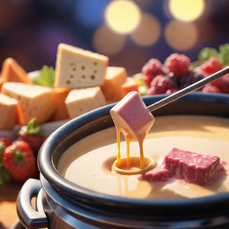Close up of a Fondue, foreground sharp with bokeh background. ai generativeの素材