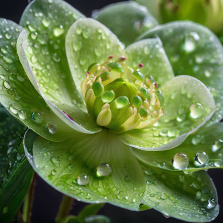 hellebore and dew drops, photography, close up. ai generativeの素材