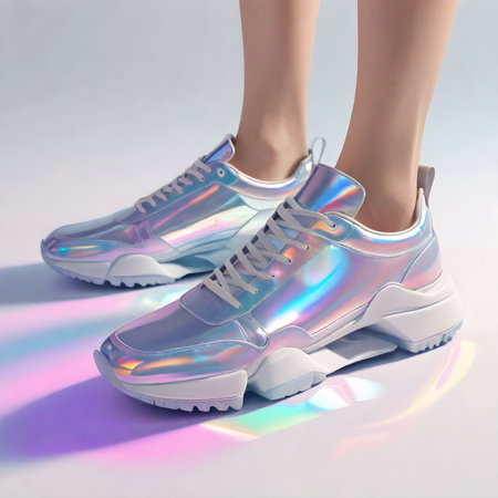Design sneakers inspired by a magical forest. Encourage the use of iridescent and translucent materials. ai generativeの素材
