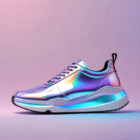 Design sneakers inspired by a magical forest. Encourage the use of iridescent and translucent materials. ai generativeの素材