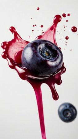 A blueberry is being splashed isolatedon white background. ai generativeの素材