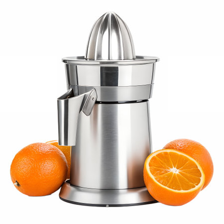 A juicer with fresh oranges on transparent backgroundの素材