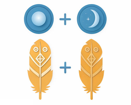 Repeating owl feather and moonlight icons, night wisdom themeの素材