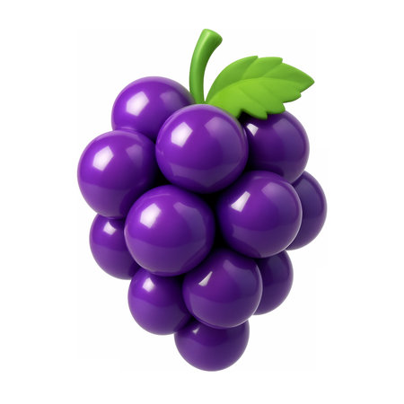 3D icon of a cluster of purple grapes, shiny surface, floating, realistic 3D isolated on a transparent backgroundの素材