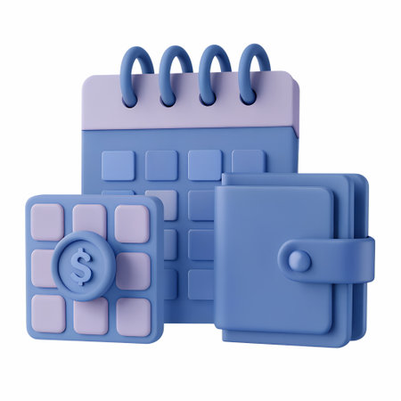 3D financial planning icon, calendar and wallet comboの素材