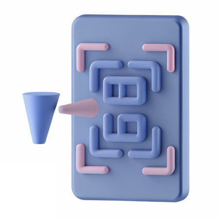 3D QR code icon, square code with scan beam, isolated on a transparent backgroundの素材