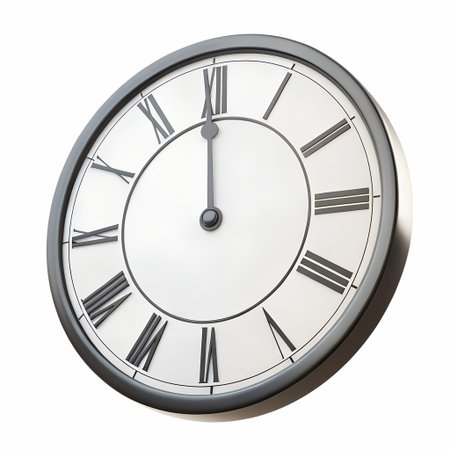 A 3D-style icon of a clock face with roman numeralsの素材