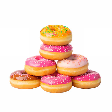 Creative arrangement of doughnut stacked in a pyramid shapeの素材