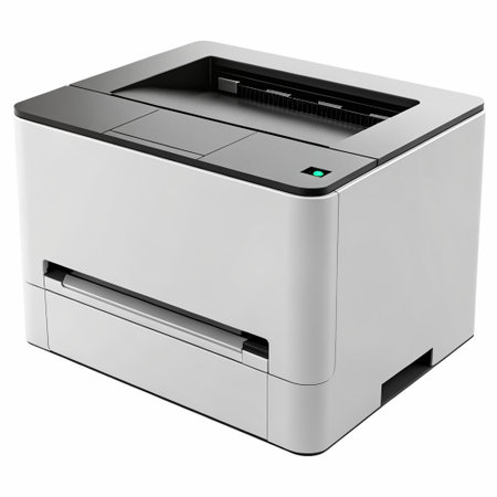 compact monochrome laser printer with paper tray and LED indicators, isolated transparent PNGの素材