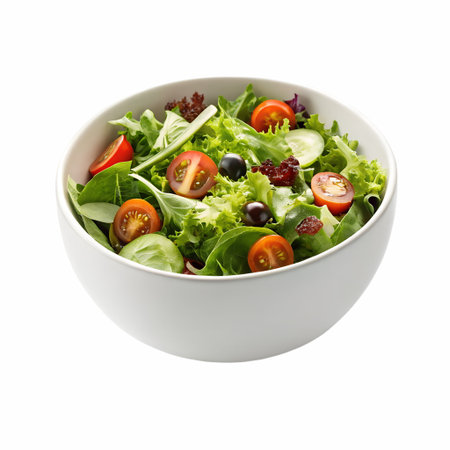 fresh bowl of salad arranged randomly, isolated on transparent backgroundの素材