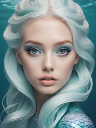 Close-up shot a beautiful mermaid girl, exuding glamor. ai generativeの素材