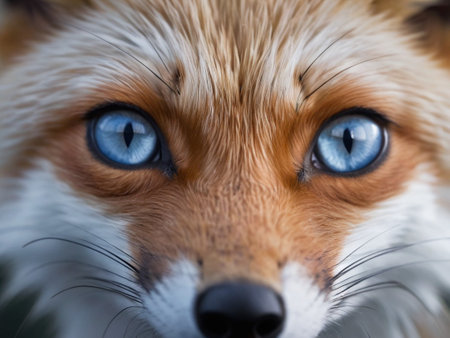 A photograph of a close-up on the piercing eyes of a fox. ai generativeの素材
