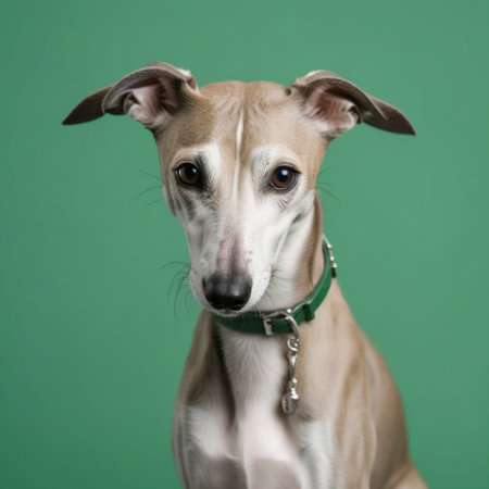 whippet dog isolated on green background. ai generativeの素材