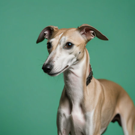 whippet dog isolated on green background. ai generativeの素材