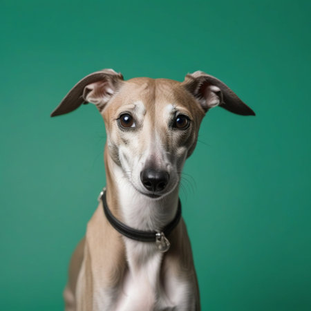 whippet dog isolated on green background. ai generativeの素材