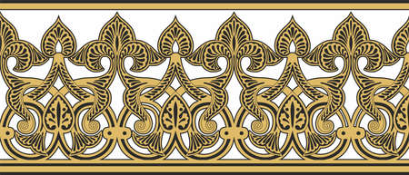 Vector seamless gold oriental ornament. Endless Arabic patterned border, frame. Persian paintingのイラスト素材