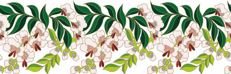 Vector floral chinese national ornament, border. Asian seamless pattern. Peach flowers represent spring. Bright, graceful and sophisticated reminiscent of a beauty's face.のイラスト素材