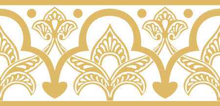 Vector golden seamless oriental national ornament. Endless ethnic floral border, arab peoples frame. Persian painting.のイラスト素材