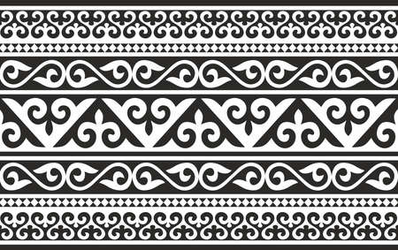 Vector monochrome seamless Kazakh national ornament. Ethnic pattern of the nomadic peoples of the great steppe, the Turks. Border, frame Mongols, Kyrgyz, Buryats, Kalmyks.のイラスト素材