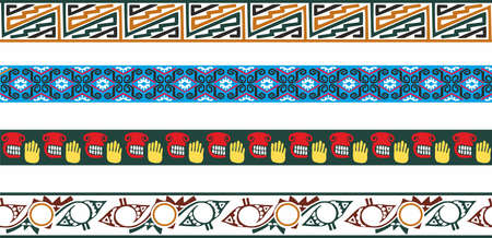 Vector set of colored Native American national borders. frames in the style of the Aztecs, Mayans, Incas.のイラスト素材