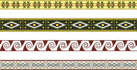 Vector set of colored Native American national borders. frames in the style of the Aztecs, Mayans, Incas.のイラスト素材