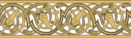 Vector golden seamless oriental national ornament. Endless ethnic floral border, arab peoples frame. Persian painting.のイラスト素材