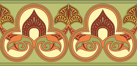 Vector colored seamless oriental national ornament. Endless ethnic floral border, arab peoples frame. Persian paintingのイラスト素材